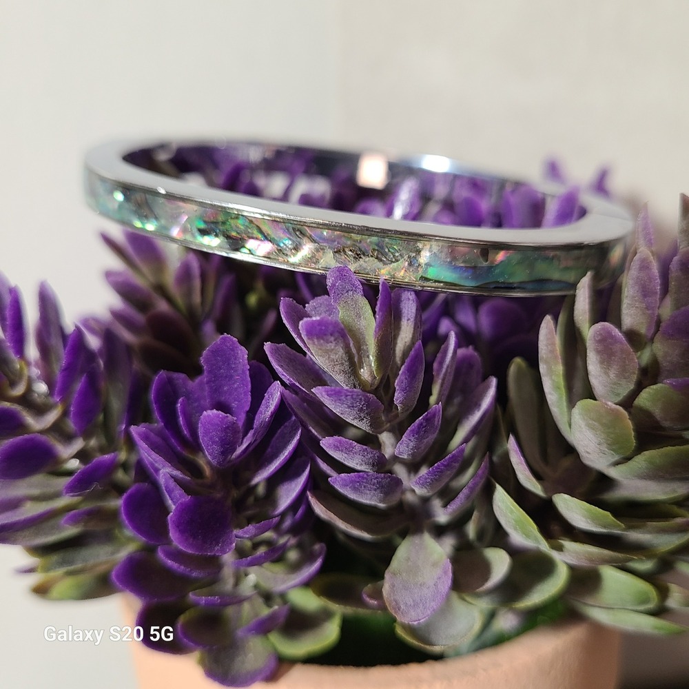 Abalone Bangle Bracelet Silver Tone Hinged Oval Cuff Fashion Jewelry Women‎